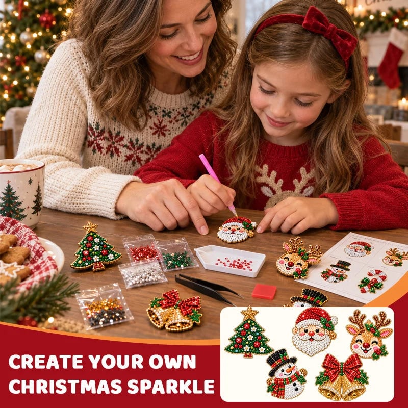 🔥🎄6 Sparkling Christmas Brooches - A Beginner-Friendly Diamond Painting Kit For Cozy Family Crafting, Festive Outfits And Heartfelt Handmade Gifts💎