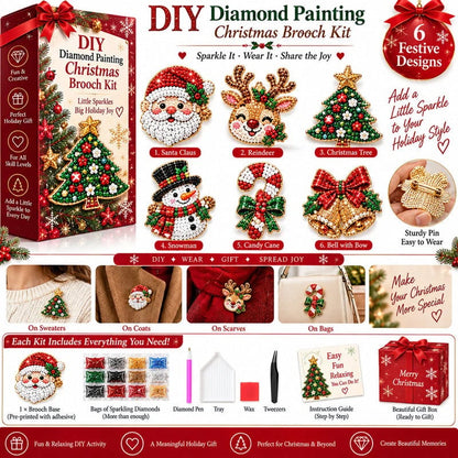 🔥🎄6 Sparkling Christmas Brooches - A Beginner-Friendly Diamond Painting Kit For Cozy Family Crafting, Festive Outfits And Heartfelt Handmade Gifts💎