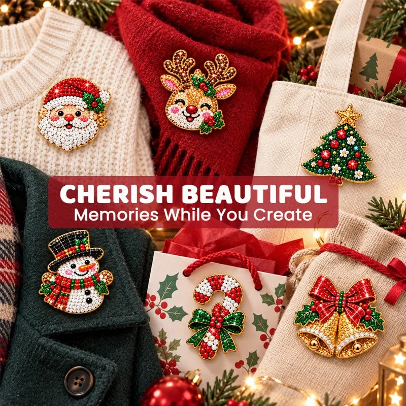 🔥🎄6 Sparkling Christmas Brooches - A Beginner-Friendly Diamond Painting Kit For Cozy Family Crafting, Festive Outfits And Heartfelt Handmade Gifts💎