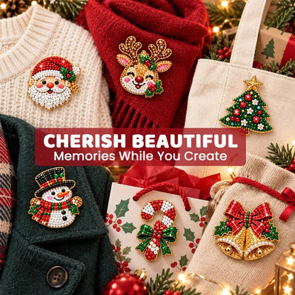 🔥🎄6 Sparkling Christmas Brooches - A Beginner-Friendly Diamond Painting Kit For Cozy Family Crafting, Festive Outfits And Heartfelt Handmade Gifts💎
