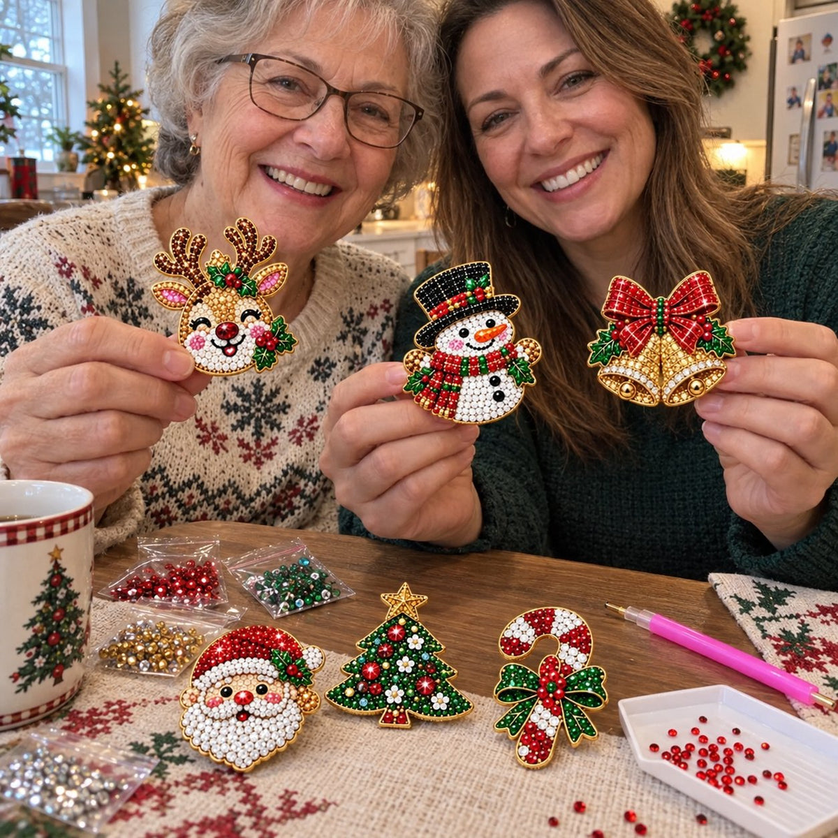 🔥🎄6 Sparkling Christmas Brooches - A Beginner-Friendly Diamond Painting Kit For Cozy Family Crafting, Festive Outfits And Heartfelt Handmade Gifts💎